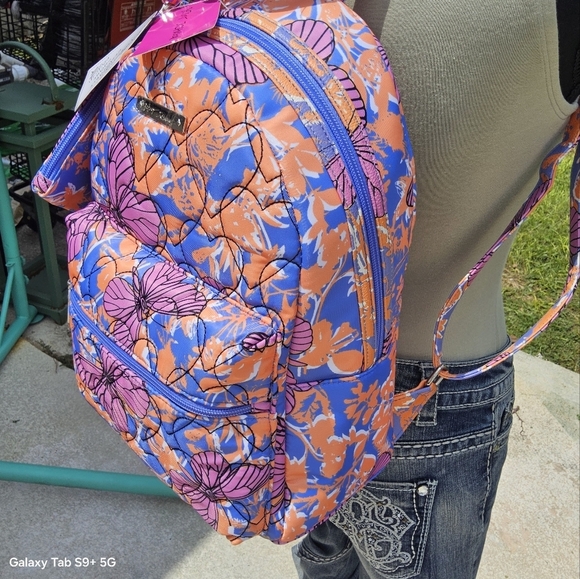 BETSEY JOHNSON BRIGHT ORANGE n PURPLE NYLON BUTTERFLY MID SIZE BACKPACK - Picture 3 of 5